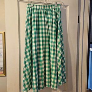 A New Day mint green and white buffalo plaid midi skirt, size small